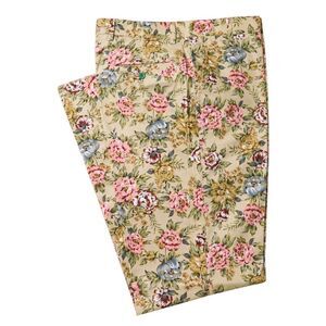 Mens 34 Floral Pants Beige Multicolor Cotton Flat Front Straight Fit Trousers